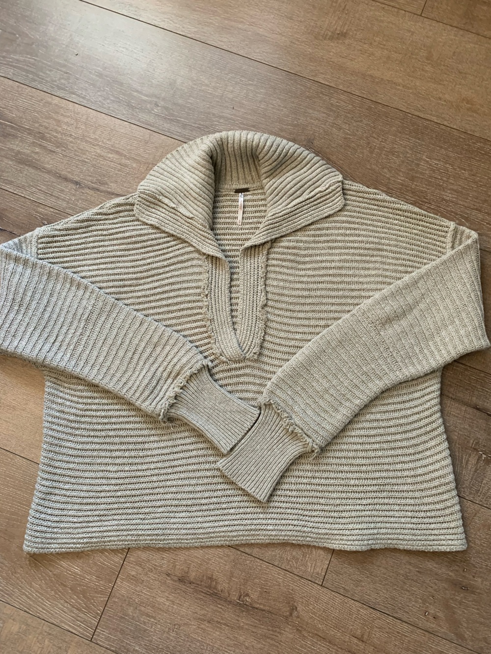 Free People Olive Ribbed Cowl Neck Sweater